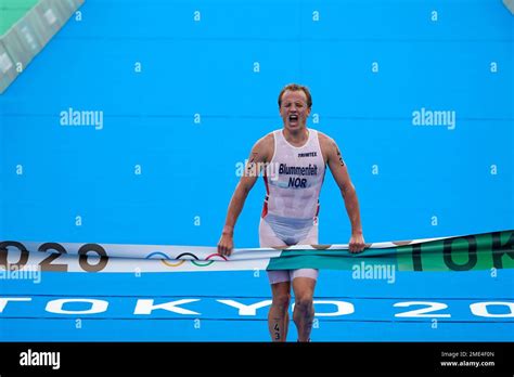 Kristian Blummenfelt Of Norway Celebrates As He Crosses The Finish Line