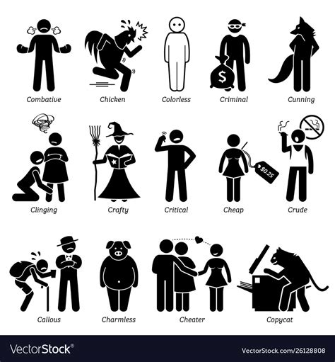 Negative Personalities Character Traits Stick Vector Image