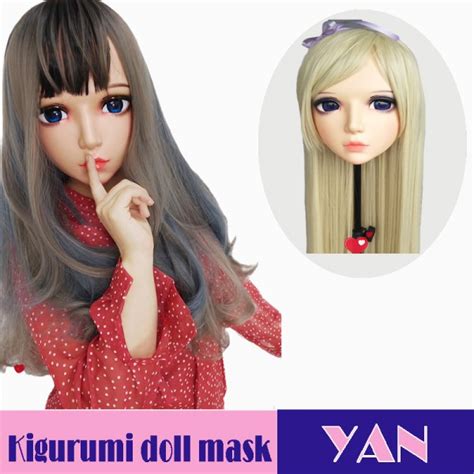 yan crossdress sweet girl resin half head female kigurumi mask with bjd eyes cosplay anime doll