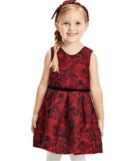 The Childrens Place Nwt Girls Red Floral Jacquard Christmas Dress Size