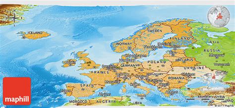 Political Shades Panoramic Map Of Europe Physical Outside