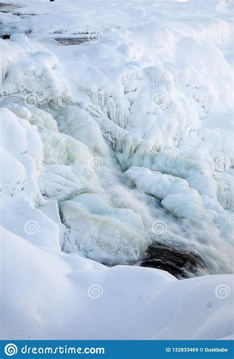 Frozen Waterfall Tannforsen In Winter Sweden Stock Image Image Of
