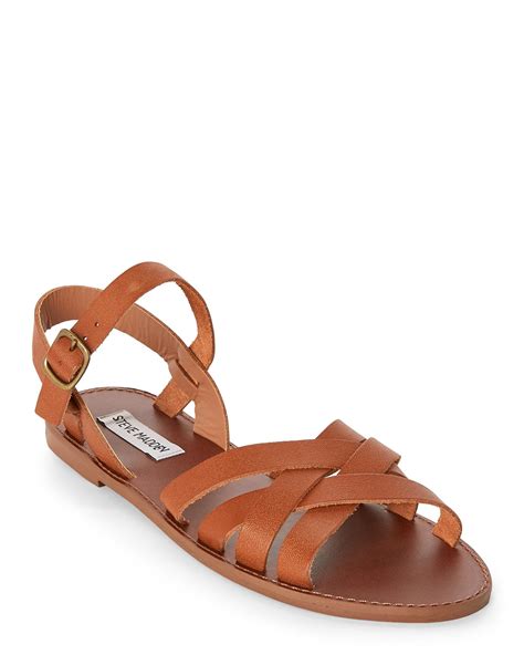 Steve Madden Leather Cognac Sweeti Strappy Flat Sandals in Brown - Lyst