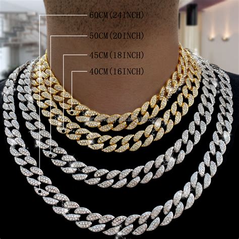 Silver Color Necklace Hip Hop Miami Curb Cuban Chain Iced Out Paved