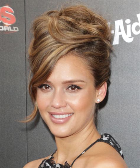 Jessica Alba Long Curly Formal Updo Hairstyle With Side Swept Bangs