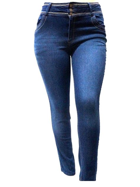 New Womens Plus Size Blue Denim Jeans Stretch Skinny High Waist Pants