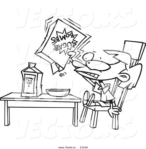 Vector Of A Cartoon Girl Eating Sugary Cereal Coloring Page Outline