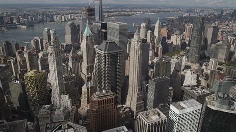 4k Stock Footage Aerial Video Flying Over Lower Manhattan Skyscrapers