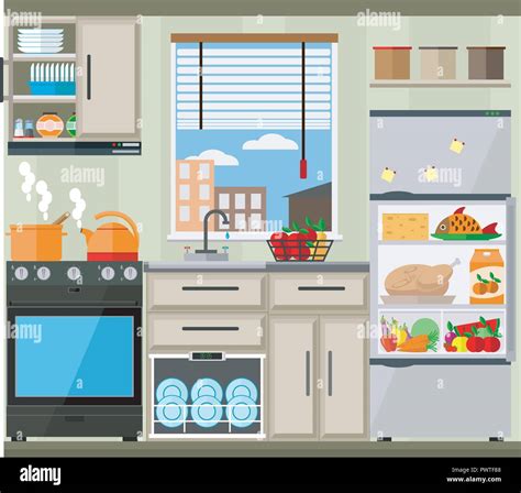 Bright Kitchen With Window Furniture Appliances And Kitchenware
