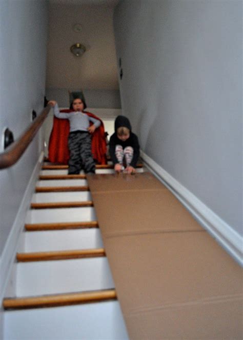 Diy indoor stair slide, with a super easy tutorial, plus. DIY Fun: Stairway Slide - CrumbBums | Indoor slides, Indoor slide stairs, Stair slide
