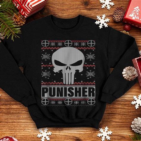 Official Marvel Punisher Skull Ugly Christmas Sweater Shirt Hoodie