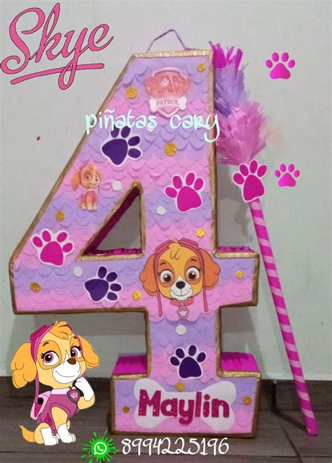 Piñata Número 4 Skye Pawpatrol Piñatascary Cumpleaños Patrulla