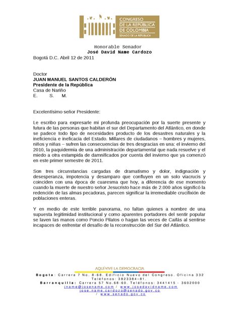 Carta Al Presidente De La República De Colombia Juan Manuel Santos By