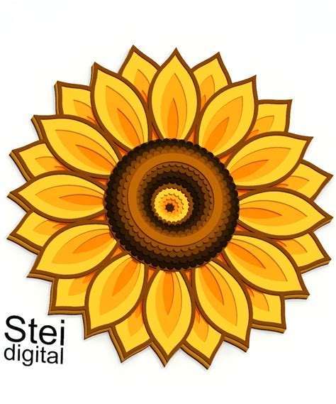 3d Sunflower mandala SVG, DXF laser files, layered Sunflower svg, 3d