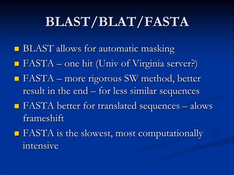 Blast, the basic local alignment search tool, is perhaps the most widely used bioinformatics tool ever written. PPT - Sequence-based database searching Unit 9 PowerPoint ...