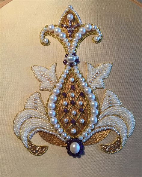 my new embroidery pomegranate flower pearl and goldwork embroidery by larissa borodich from