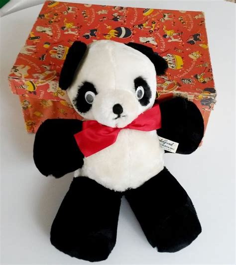 Vtg 1950s Panda Bear Gund Googly Eyes In Original Box 13 Tall Plush