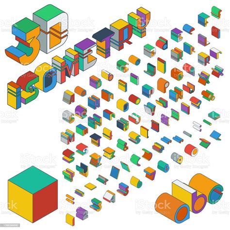 Vector Isometric 3d Font Colorful Collection Of Letters Numbers And