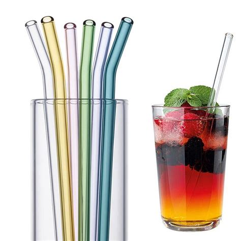 colorful reusable glass drinking straws set
