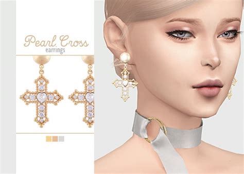 Pearl Cross Earrings At Waekey Sims 4 Updates
