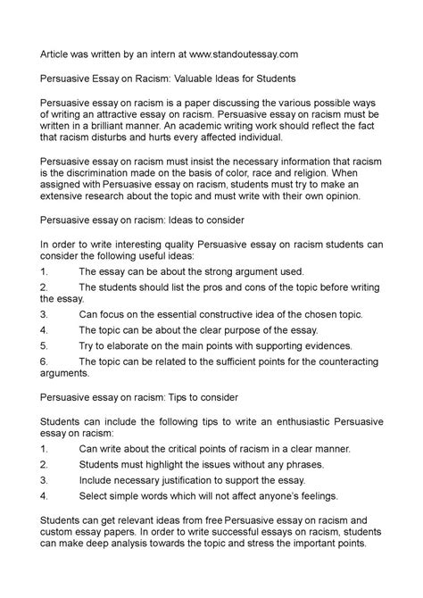 As it was already mentioned, media plays a crucial role in portraying racial. Calaméo - Persuasive Essay on Racism: Valuable Ideas for ...