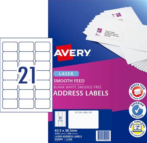 Avery Address Labels With Smooth Feed For Laser Printers 635 X 38