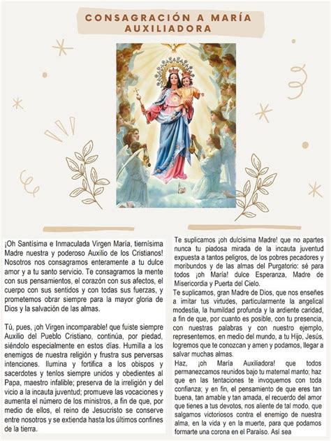 Oración De Consagración A María Auxiliadora Oraciones Maria