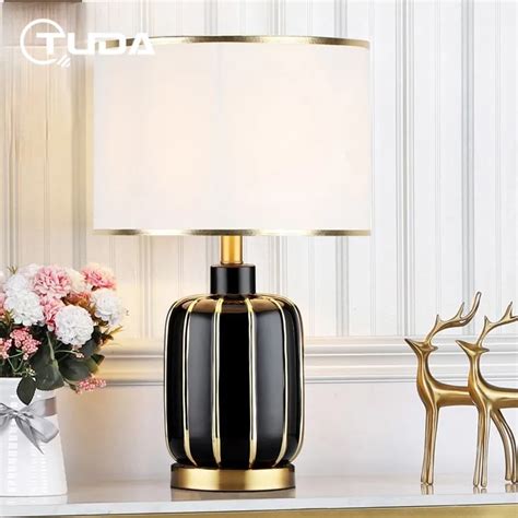 Tuda Ceramic Golden Edge Table Lamp For Bedroom Living Room Decoration