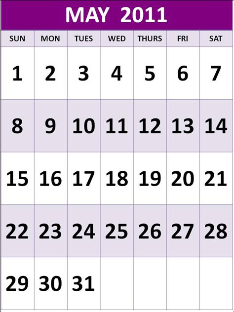 April 2011 Calendar Template