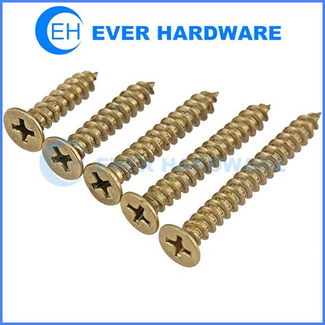 Fasteners Tapping Solid Brass Wood Screws Slotted Flat Head Self