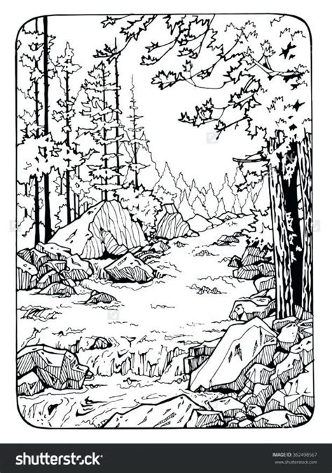 River Scene Coloring Page Nature Pages Tree With Waterfall For Adults