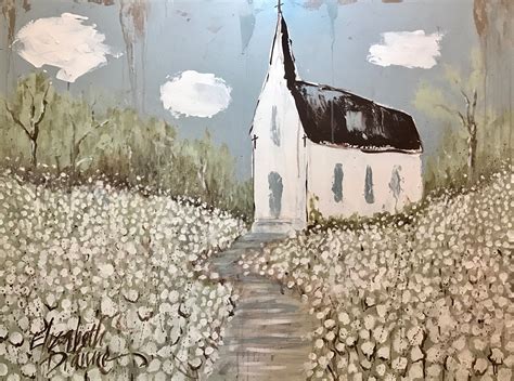 Country Chapel Church In Cotton Fields Acrylic Painting
