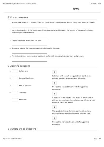 Aqa C2 Starterplenary Quizzes Every Topic Teaching Resources