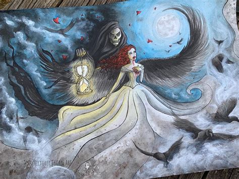 Original Art Grim Reaper And Dark Angel Watercolour Painting Etsy