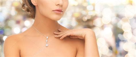 Woman Wearing Shiny Diamond Pendant Stock Photo By Syda Productions