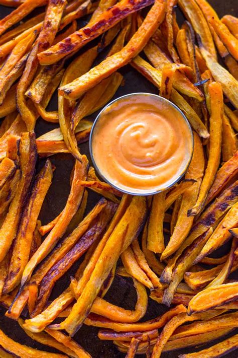 Remove pan from oven and flip potato fries. 10 Best Sweet Potato Fries with Dipping Sauce Recipes