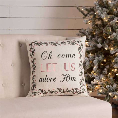 Hollis Oh Come Let Us Pillow 18x18 Pillows Farmhouse Holiday Holly