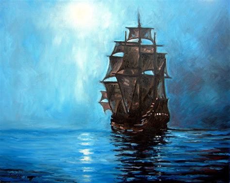 Pirate Ship At Night Pirate Ship Art Ship Paintings Ship Art