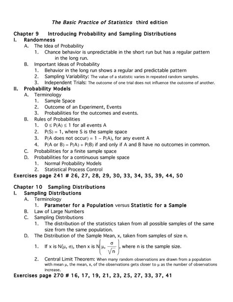 Bpschap 9 10 3rd Ed Summary The Basic Practice Of Statistics Third