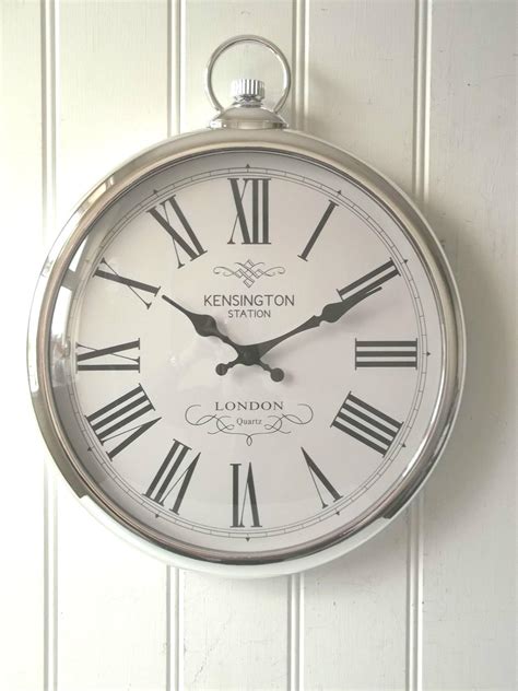 Ssitg Large Silver Round Pocket Watch Wall Clock Kensington Station