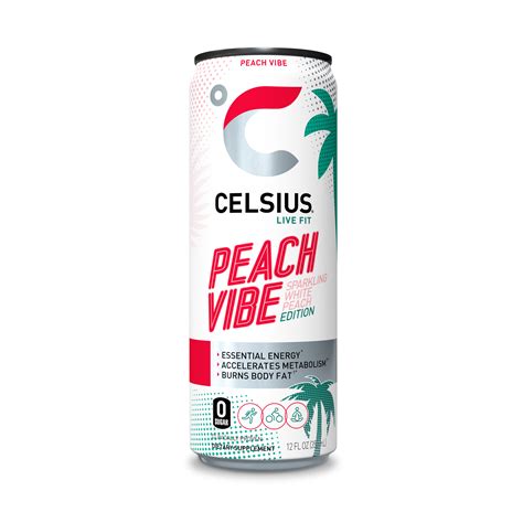 Celsius Essential Energy Drink 12 Fl Oz Sparkling Peach Vibe Pack Of