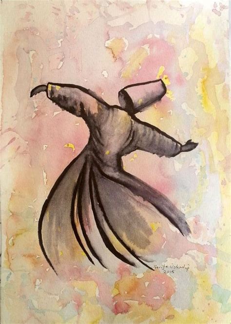 Sufi Whirling Dervish Original Watercolor Painting By Serifece