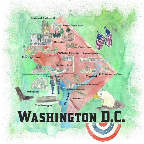 Washington Dc Usa Illustrated Travel Poster Favorite Map