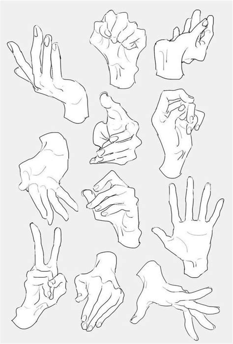 Several Different Hands Drawn In Black And White