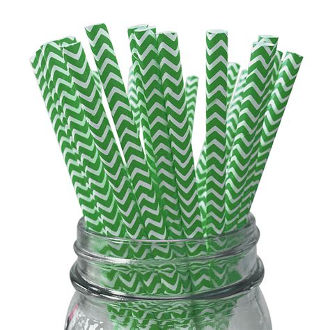 Dark Green Chevron Striped 25pc Paper Straws