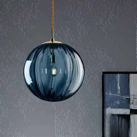 Sphere Pendant Lighting Modern Smoke Ribbed Glass 1 Light Led Hanging