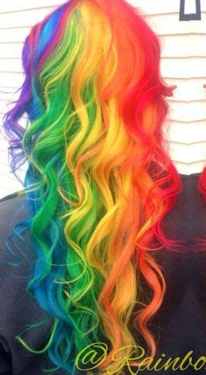 Yellow Rainbow Hair Rainbow Hair Color Dip Dye Hair Rainbow Hair