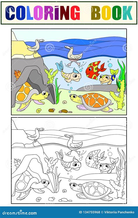 Wetland Landscape With Animals Coloring Book And Color Raster For
