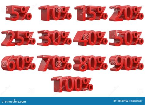 Discount Numbers 3d Red Sale Percentage Icon Set 3d Rendering