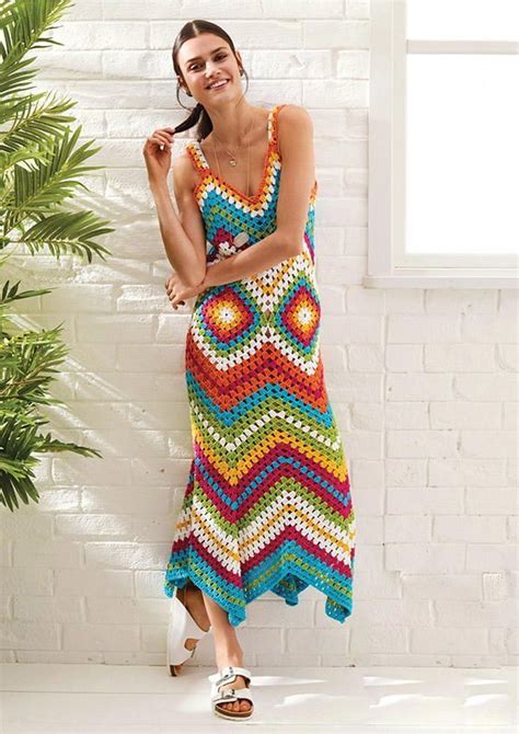Patrón de vestido colorido de crochet de verano para mujer Vestido de
